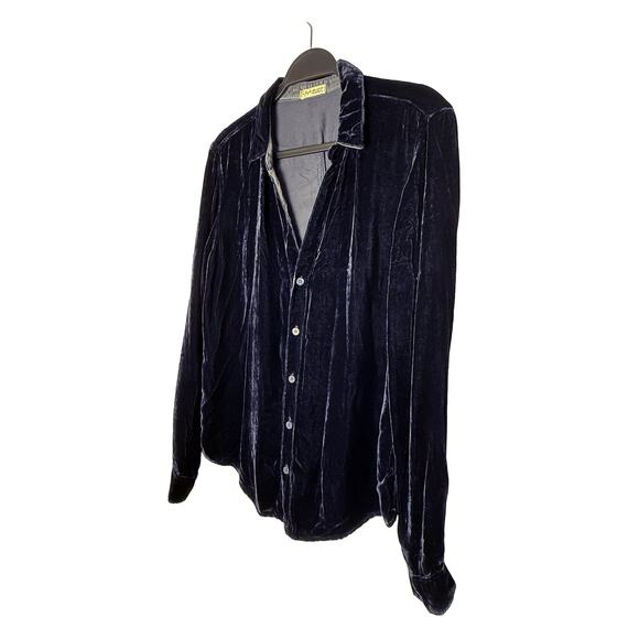 Free People x CP Shades Joss Velvet Velour Button Up Top Blouse Tunic Dark Blue - Picture 4 of 10